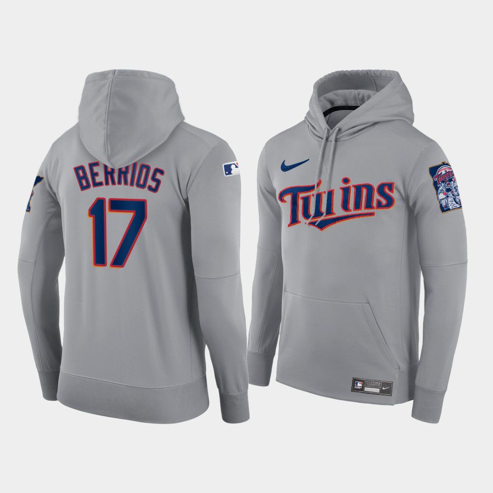 Cheap Men Minnesota Twins 17 Berrios gray road hoodie 2021 MLB Nike Jerseys